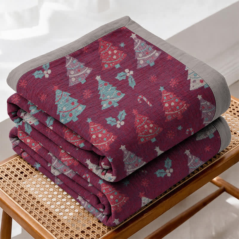 Coperta festiva in garza di cotone con motivo albero di Natale - Viola - Coperta - 98" x 94" - image 12
