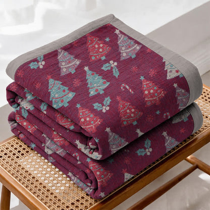 Coperta festiva in garza di cotone con motivo albero di Natale - Viola - Coperta - 98" x 94" - image 12
