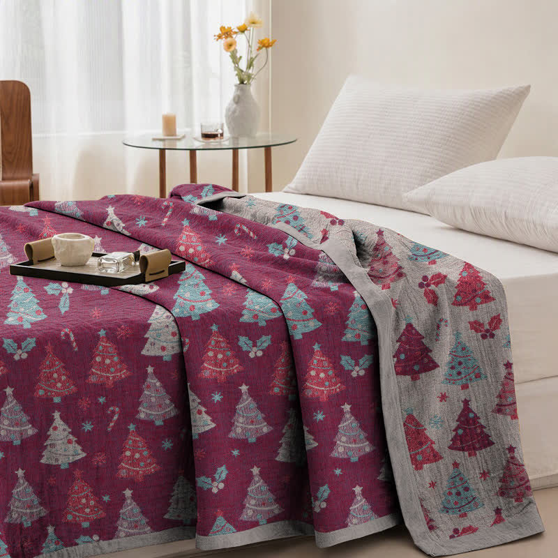 Coperta festiva in garza di cotone con motivo albero di Natale - image 14