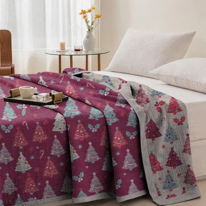 Coperta festiva in garza di cotone con motivo albero di Natale - image 14