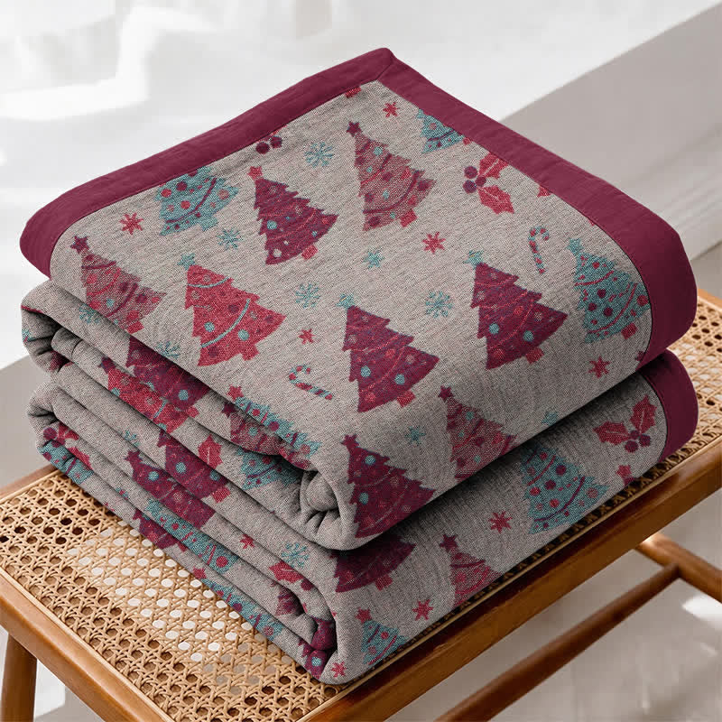 Coperta festiva in garza di cotone con motivo albero di Natale - Beige - Coperta - 98" x 94" - image 18
