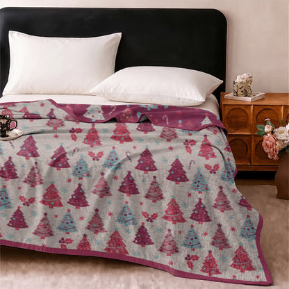 Coperta festiva in garza di cotone con motivo albero di Natale - image 21