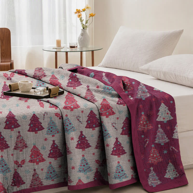 Coperta festiva in garza di cotone con motivo albero di Natale - image 20