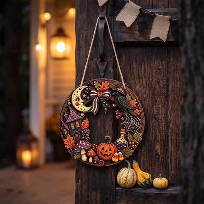 Cartello di Halloween in legno con ghirlanda e corda di iuta - image 4