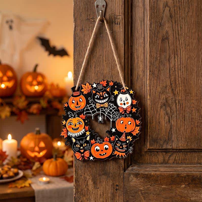 Cartello di Halloween in legno con ghirlanda e corda di iuta - image 1