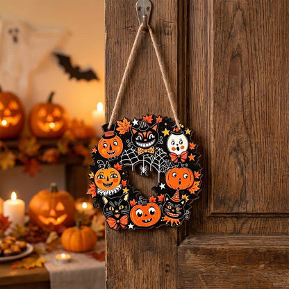 Cartello di Halloween in legno con ghirlanda e corda di iuta - image 1