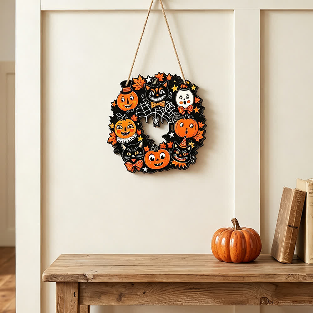 Cartello di Halloween in legno con ghirlanda e corda di iuta - image 2
