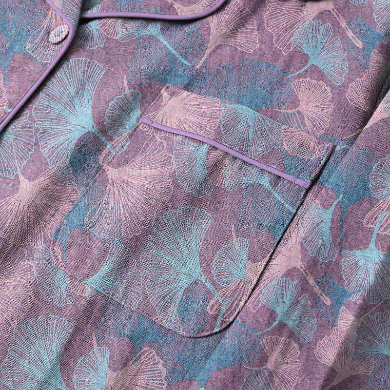Completo da casa in cotone con colletto a revers e motivo a foglie di ginkgo - image 10