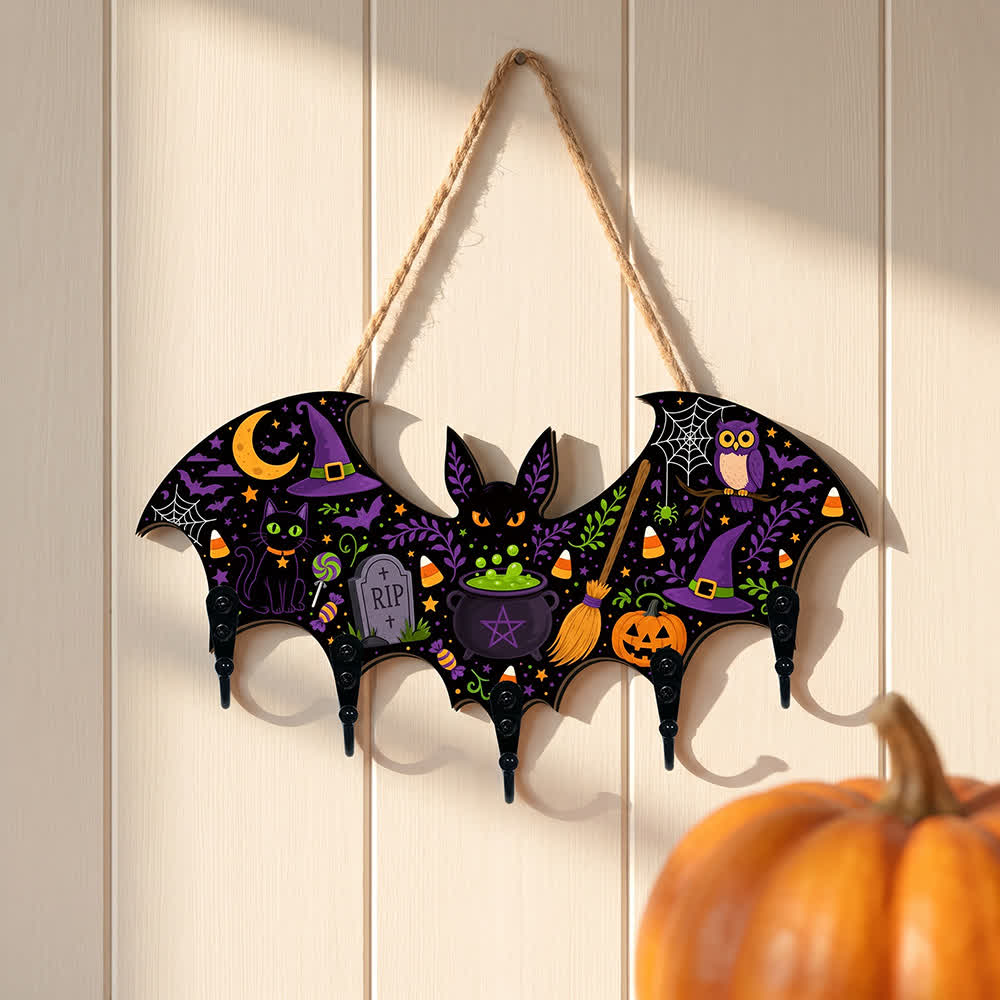 Portachiavi in ​​legno a forma di pipistrello per Halloween - image 4