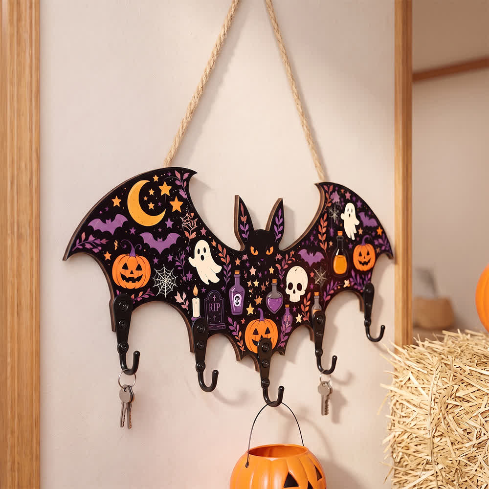 Portachiavi in ​​legno a forma di pipistrello per Halloween - image 1
