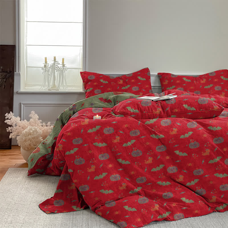 Set di biancheria da letto in cotone con zucca e pipistrello di Halloween - image 2