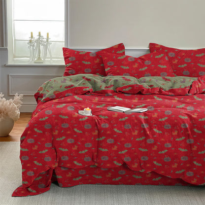 Set di biancheria da letto in cotone con zucca e pipistrello di Halloween - image 1