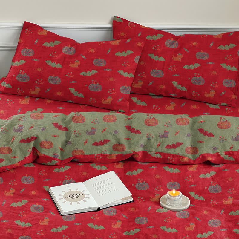 Set di biancheria da letto in cotone con zucca e pipistrello di Halloween - image 6