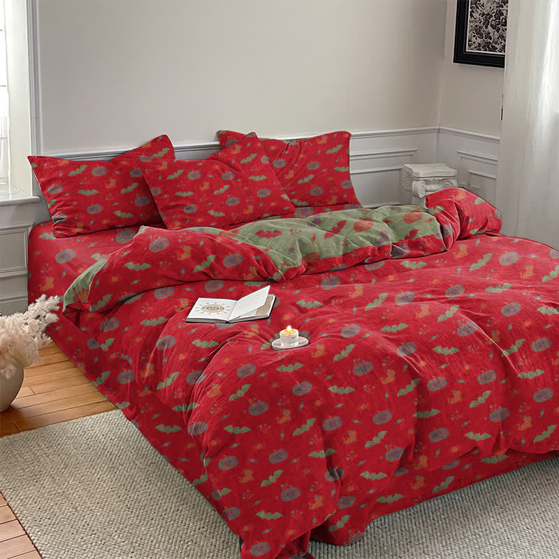 Set di biancheria da letto in cotone con zucca e pipistrello di Halloween - image 5