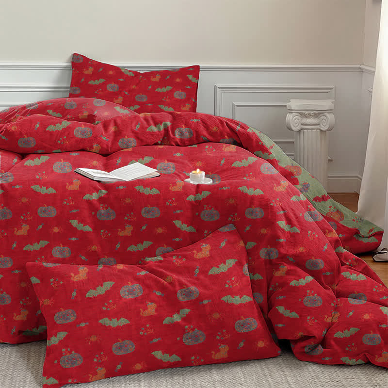 Set di biancheria da letto in cotone con zucca e pipistrello di Halloween - image 4
