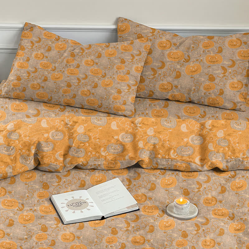 Set di biancheria da letto in cotone con zucche e luna di Halloween - Beige - 2 federe - 50cm x 50cm x 37" - image 12