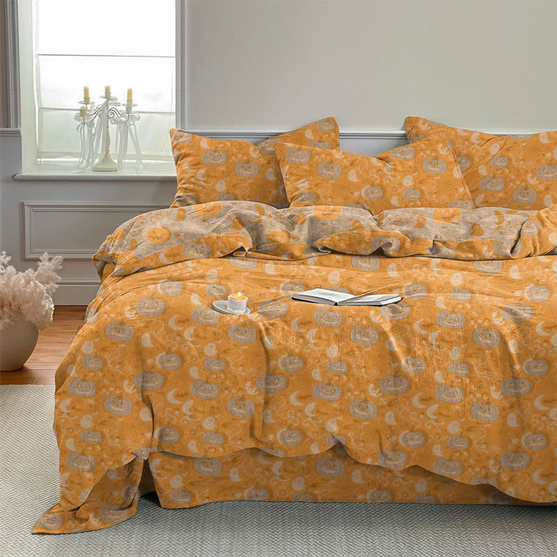 Set di biancheria da letto in cotone con zucche e luna di Halloween - image 2
