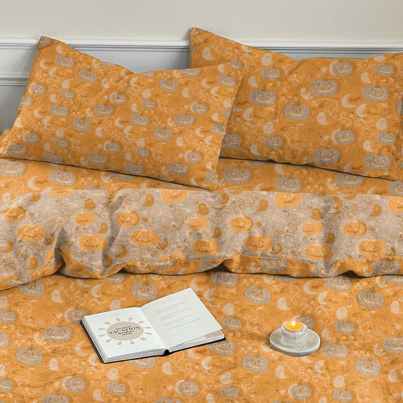 Set di biancheria da letto in cotone con zucche e luna di Halloween - Arancia - 2 federe - 50cm x 50cm x 37" - image 7