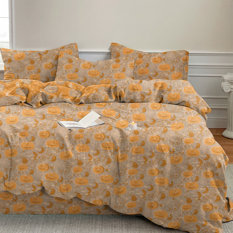 Set di biancheria da letto in cotone con zucche e luna di Halloween - Beige - Set di biancheria da letto (4 pezzi) - Matrimoniale Grande - image 8
