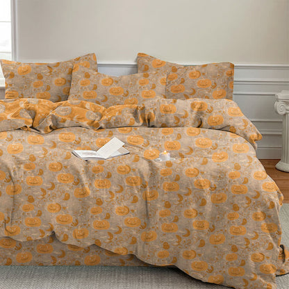 Set di biancheria da letto in cotone con zucche e luna di Halloween - Beige - Set di biancheria da letto (4 pezzi) - Matrimoniale Grande - image 8