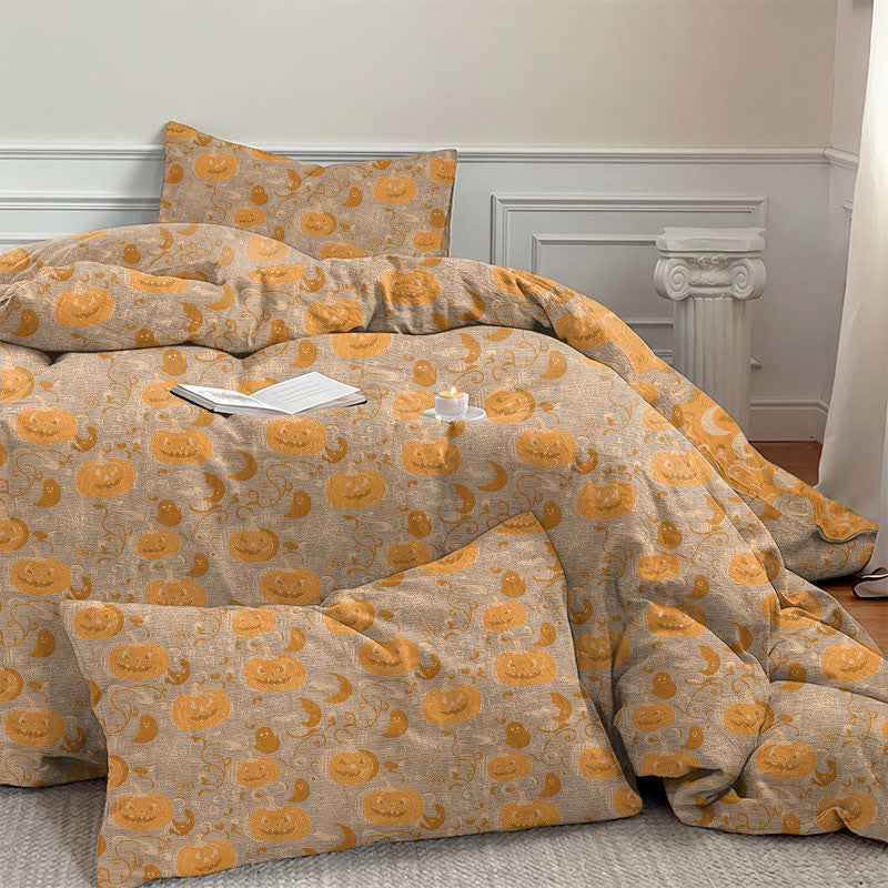 Set di biancheria da letto in cotone con zucche e luna di Halloween - image 11