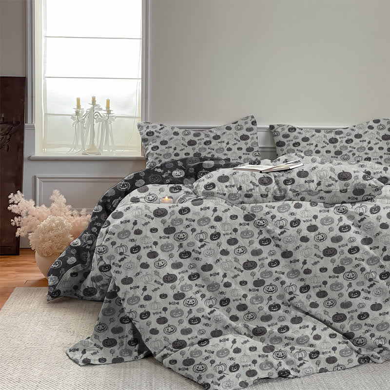 Set di biancheria da letto in cotone monocromatico con zucche per Halloween - image 13