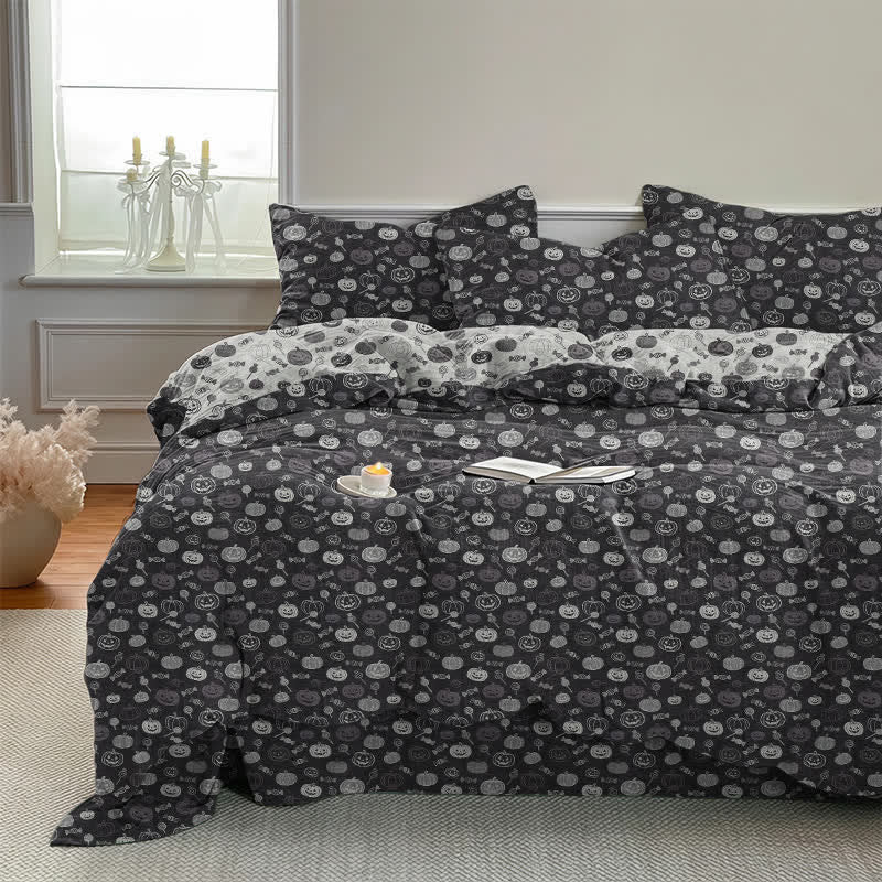 Set di biancheria da letto in cotone monocromatico con zucche per Halloween - image 1