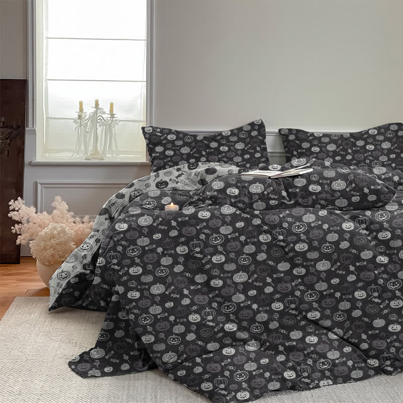 Set di biancheria da letto in cotone monocromatico con zucche per Halloween - image 5