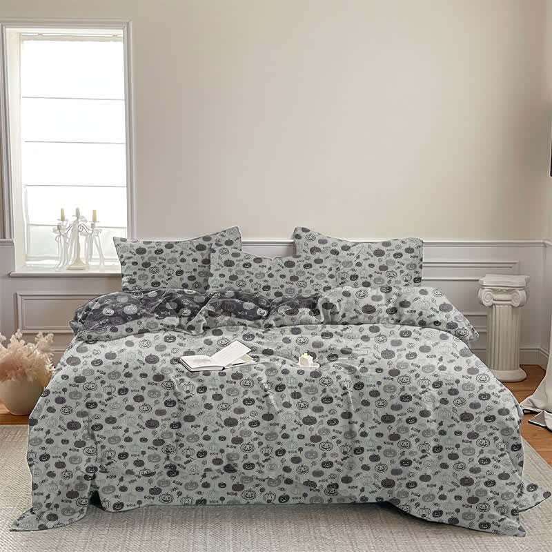 Set di biancheria da letto in cotone monocromatico con zucche per Halloween - image 11