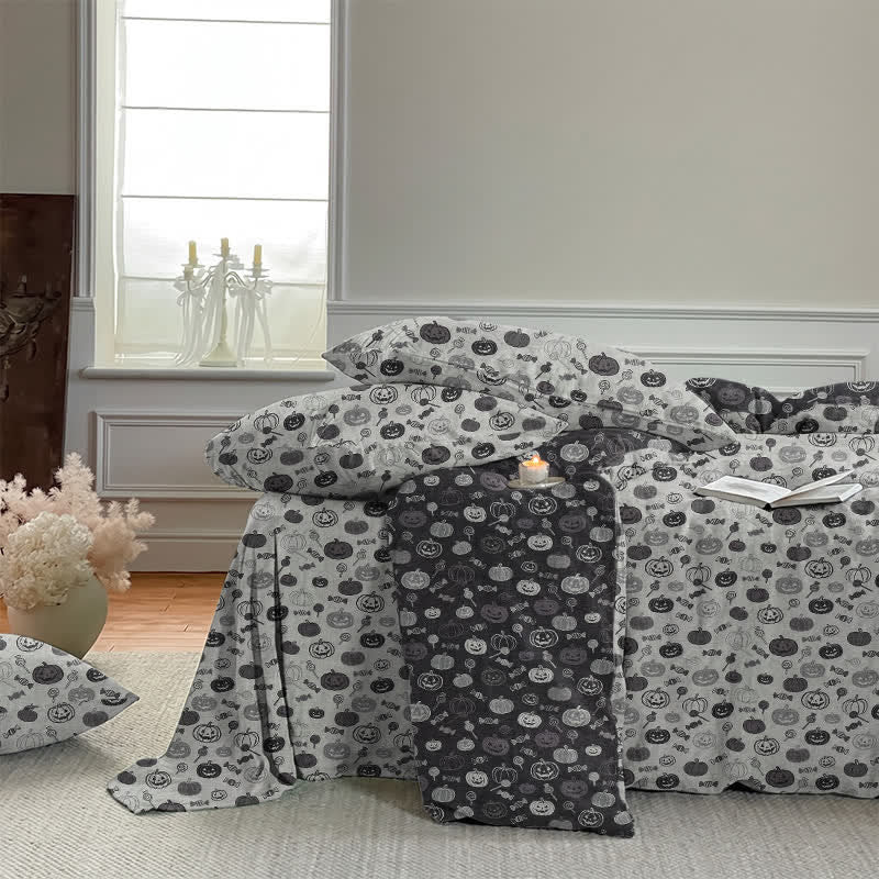 Set di biancheria da letto in cotone monocromatico con zucche per Halloween - image 14