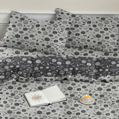 Set di biancheria da letto in cotone monocromatico con zucche per Halloween - Bianco - 2 federe - 50cm x 50cm x 37" - image 15