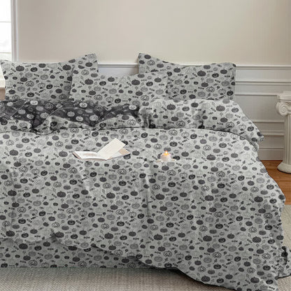 Set di biancheria da letto in cotone monocromatico con zucche per Halloween - Bianco - Set di biancheria da letto (4 pezzi) - Matrimoniale Grande - image 8