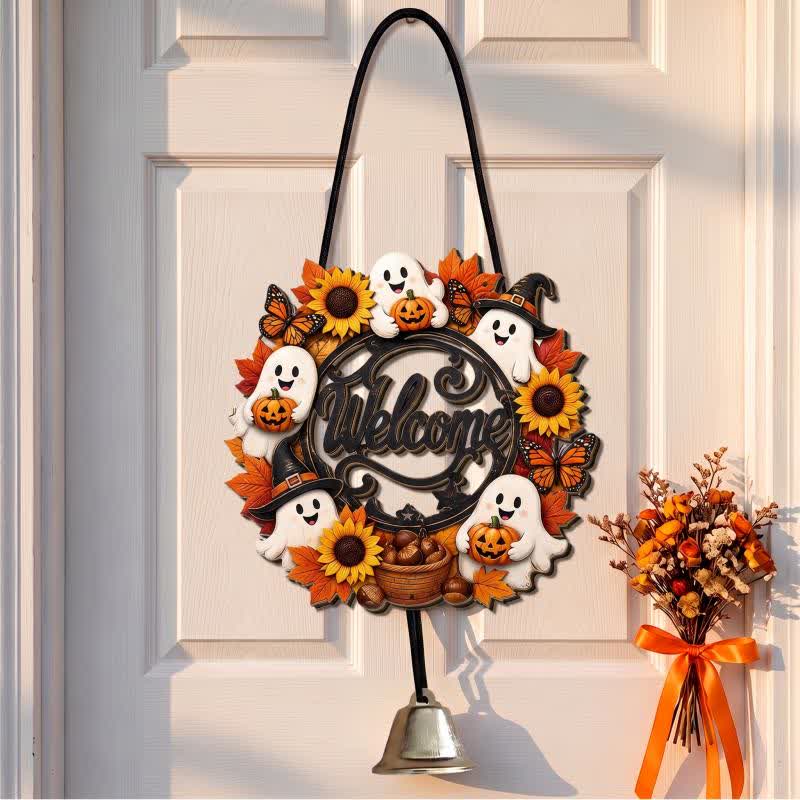 Cartello di benvenuto gotico in legno per Halloween. - Ghirlanda fantasma - 5 pezzi - image 1