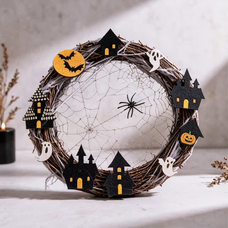 Ghirlanda di rami per Halloween con decorazioni a ragnatela - Nero - 28cm x 28cm - image 0
