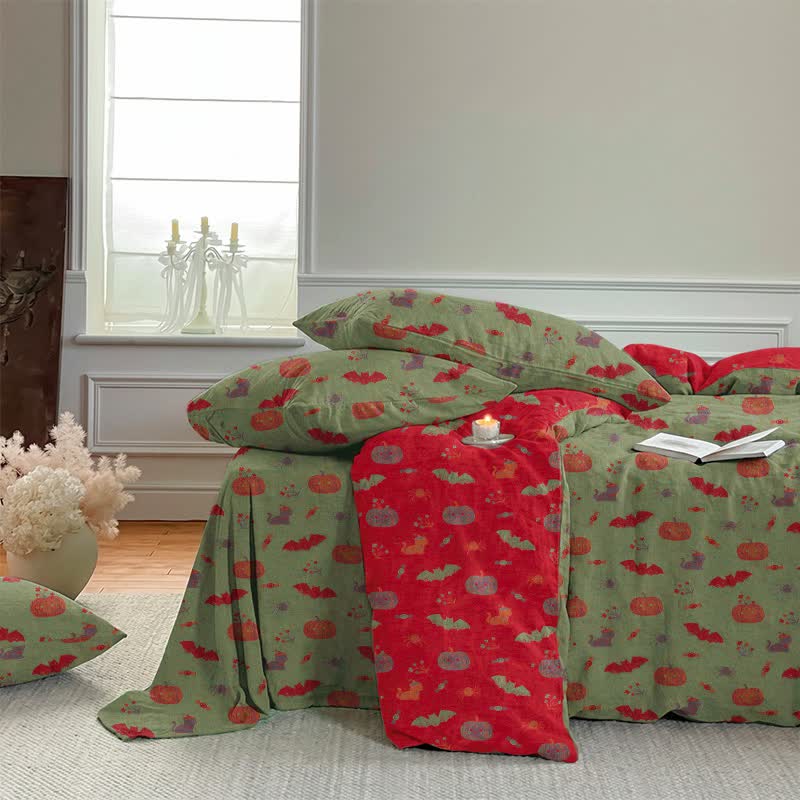 Set di biancheria da letto in cotone con zucca e pipistrello di Halloween - image 15