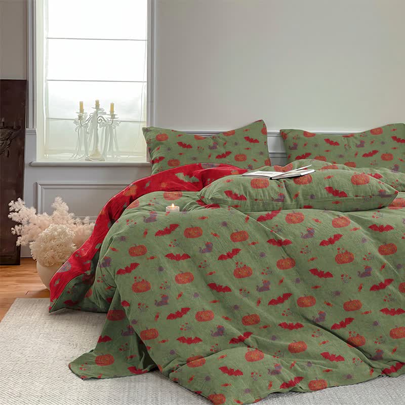 Set di biancheria da letto in cotone con zucca e pipistrello di Halloween - image 10