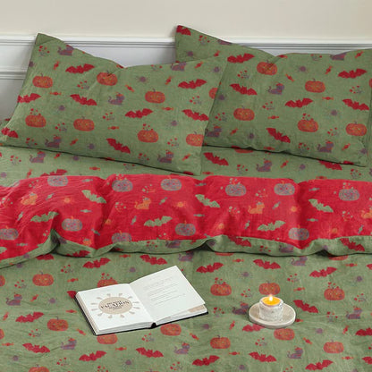 Set di biancheria da letto in cotone con zucca e pipistrello di Halloween - image 14