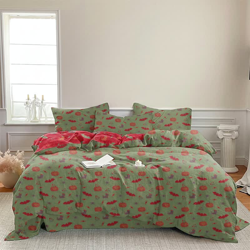 Set di biancheria da letto in cotone con zucca e pipistrello di Halloween - image 11