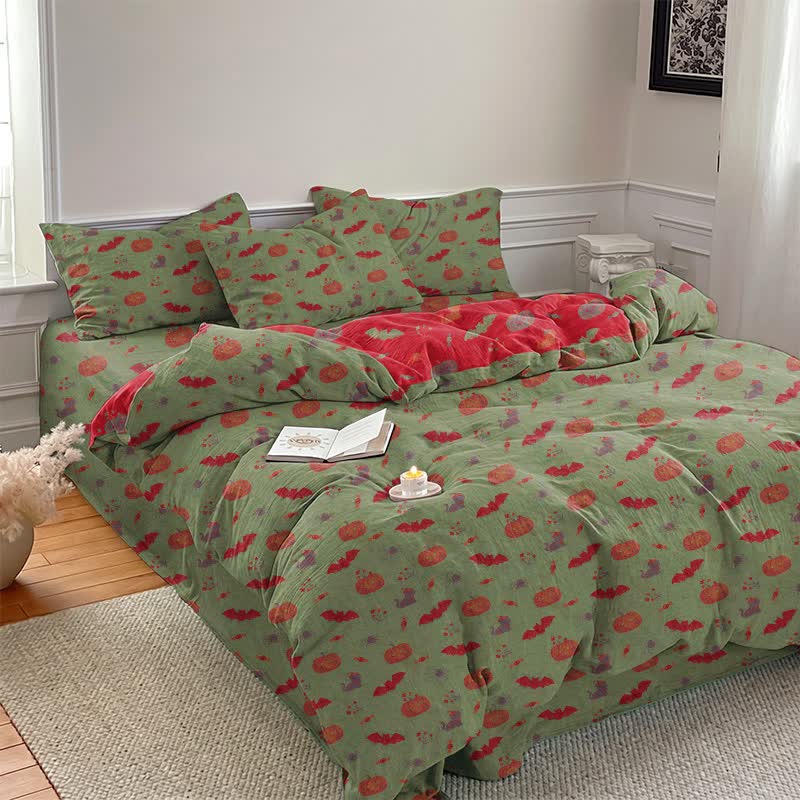 Set di biancheria da letto in cotone con zucca e pipistrello di Halloween - image 13