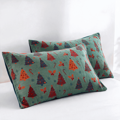 Coperta festiva in garza di cotone con motivo albero di Natale - Verde - 2 federe - 51cm x 91cm - image 11