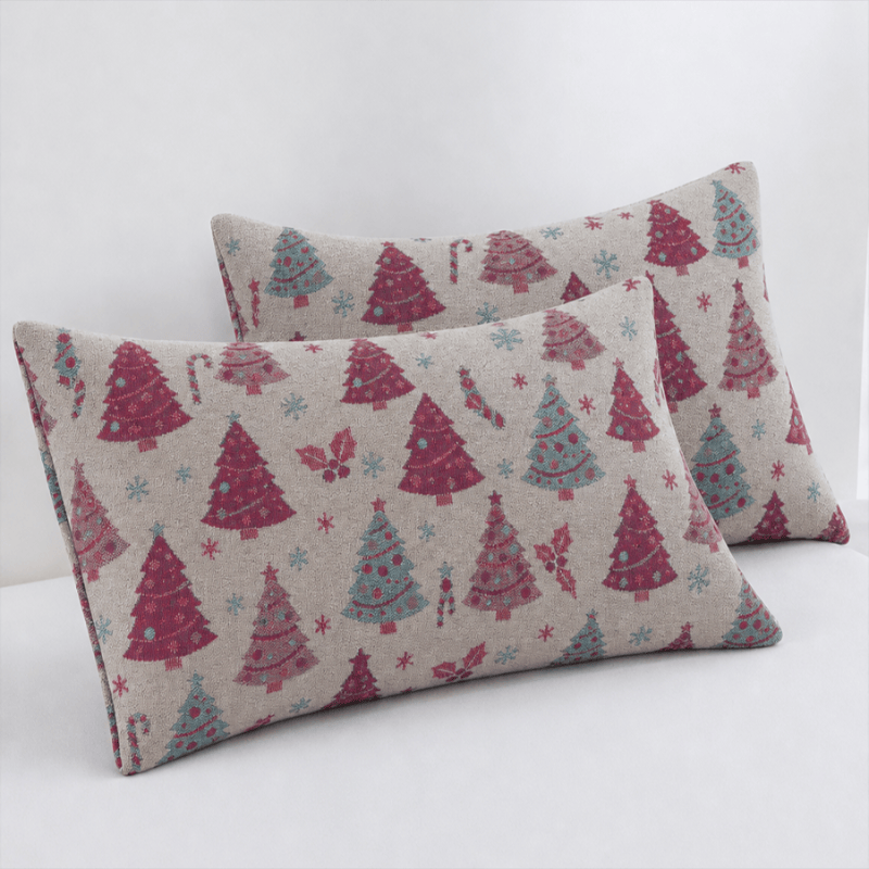 Coperta festiva in garza di cotone con motivo albero di Natale - Beige - 2 federe - 51cm x 91cm - image 23
