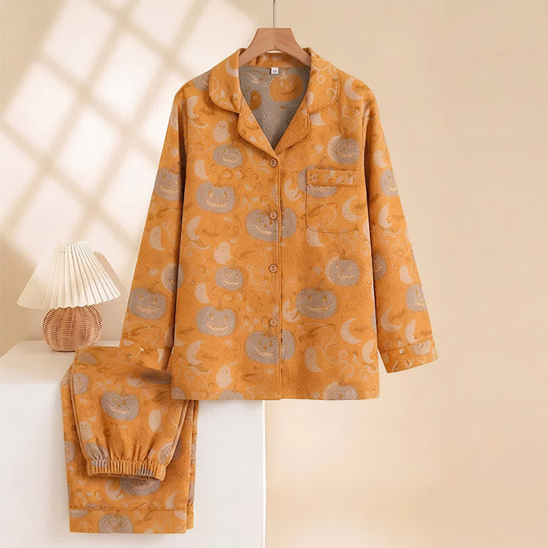 Completo da casa in cotone con zucca arancione di Halloween. - image 1