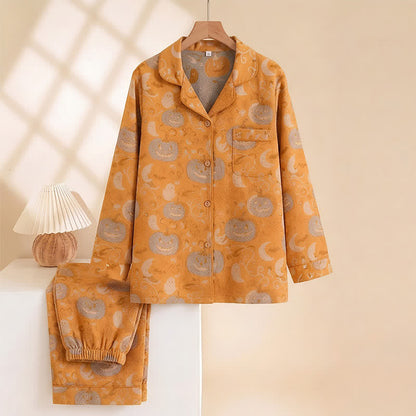 Completo da casa in cotone con zucca arancione di Halloween. - image 1