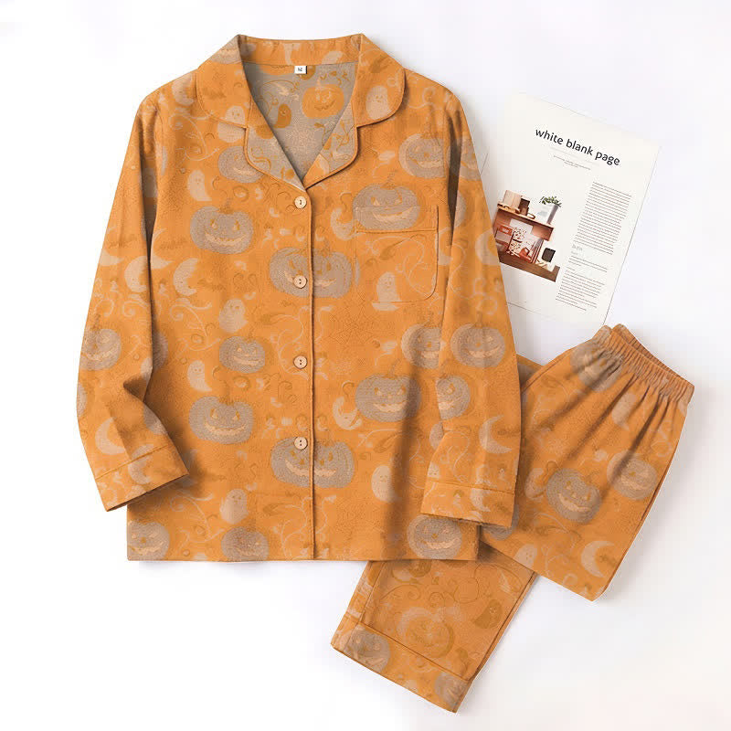 Completo da casa in cotone con zucca arancione di Halloween. - image 2