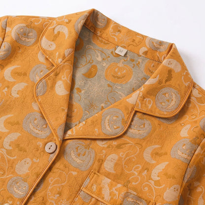 Completo da casa in cotone con zucca arancione di Halloween. - image 3