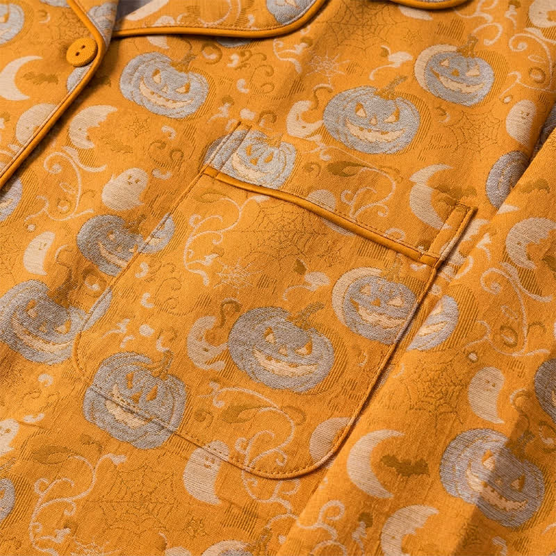 Completo da casa in cotone con zucca arancione di Halloween. - image 4