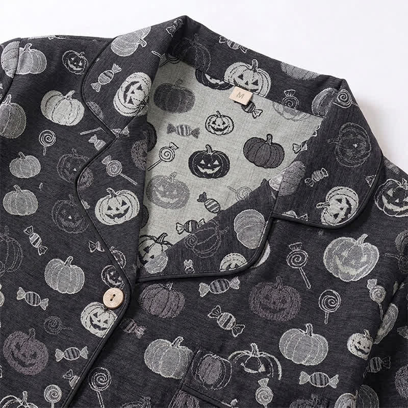 Completo da casa in cotone con zucche nere di Halloween. - image 3