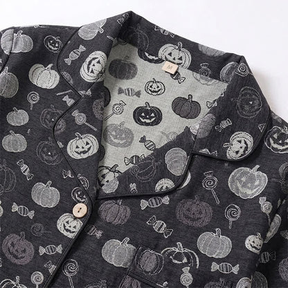 Completo da casa in cotone con zucche nere di Halloween. - image 3