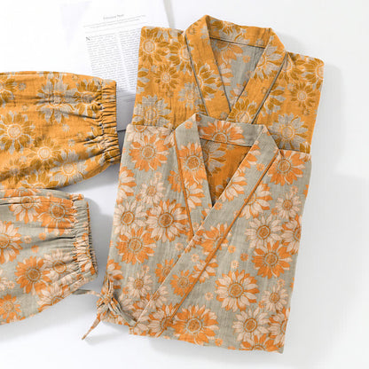 Set pigiama kimono in cotone con stampa girasoli in stile retrò - image 12