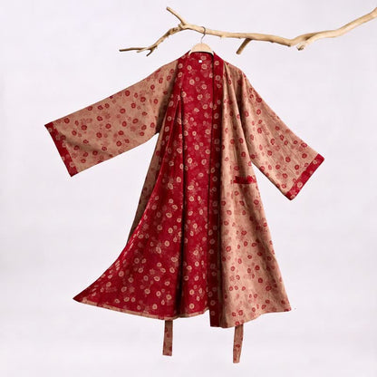 Kimono in garza di cotone con motivo floreale retrò - Beige - XL - image 8